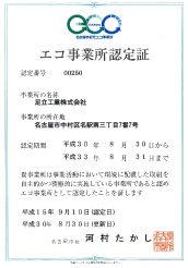 環境マネジメントシステム 審査登録証